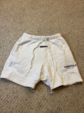 ESSENTIALS Men’s White Athletic Cotton Drawstring Shorts